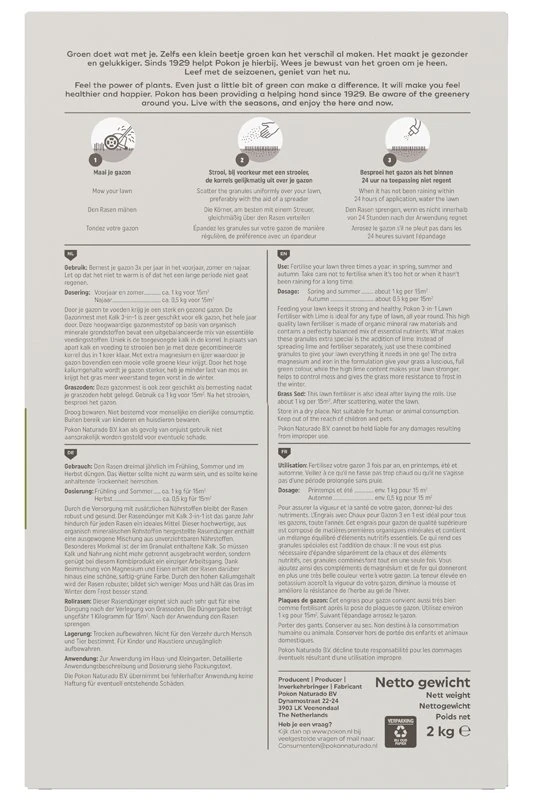 Pokon Gazonmest Met Kalk 2kg Voor 30m² 4 Pokon Gazonmest Met Kalk 2kg Voor 30m² - Afbeelding 2