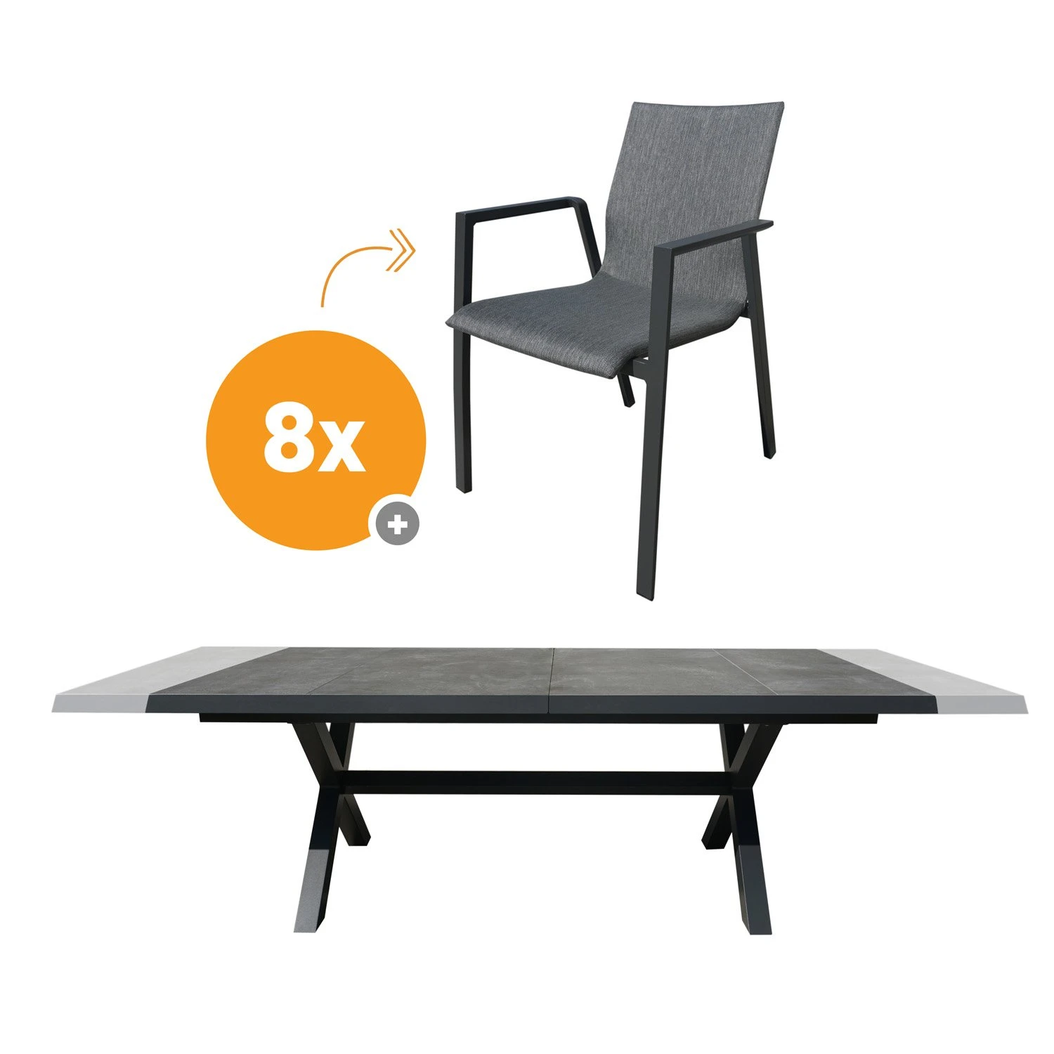 Royal Seasons ALORA Uitschuifbare Dining Set Met 8 Stoelen 3 Royal Seasons ALORA Uitschuifbare Dining Set Met 8 Stoelen